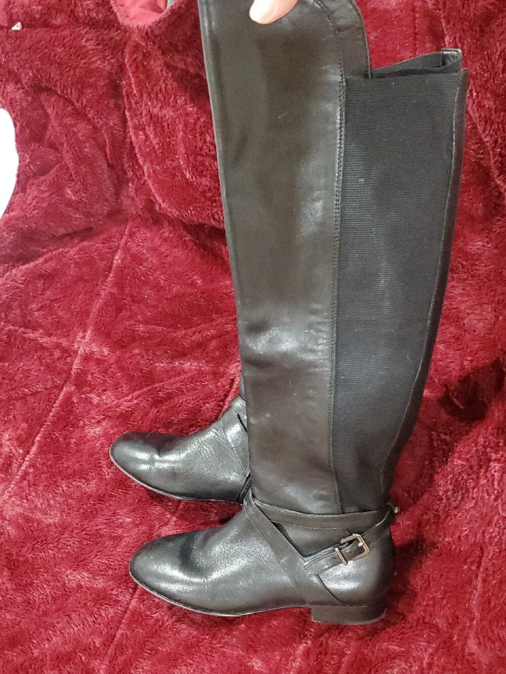 ANTONIO MELANI Black Knee Riding Boots with Buckle Accent